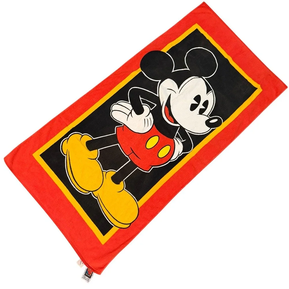 Vtg Mickey Mouse Unlimited Disney Beach Towel 54 x 27 Cotton Red Black 90's Y2K